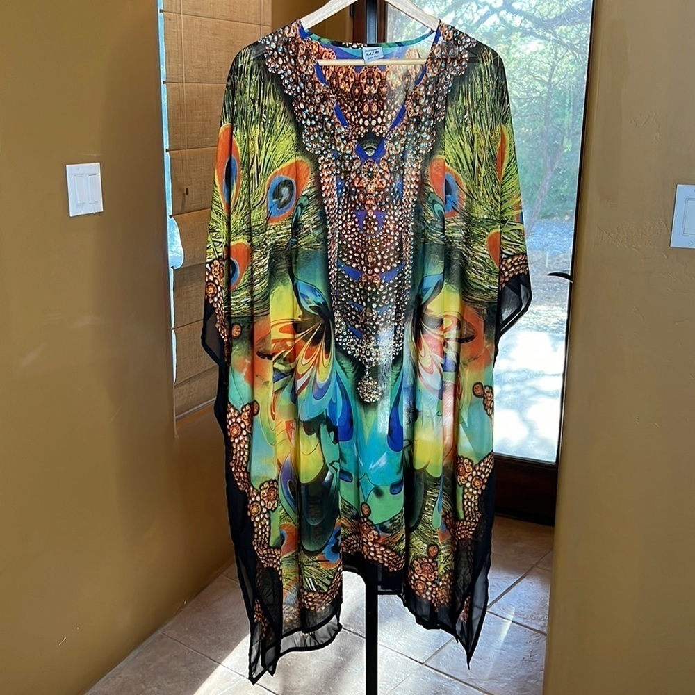 Indian Bazaar Vintage Peacock Jeweled Kaftan Free Size - Picture 1 of 9